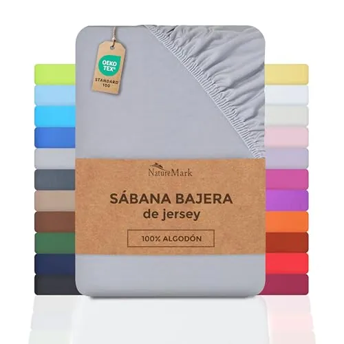 Natural Mark sábana Bajera Ajustable, sábana Bajera Ajustable 100% algodón en Muchos tamaños y Colores Marcas Calidad Ökotex Standard 100, algodón, Gris Plateado, 90x190-100x200