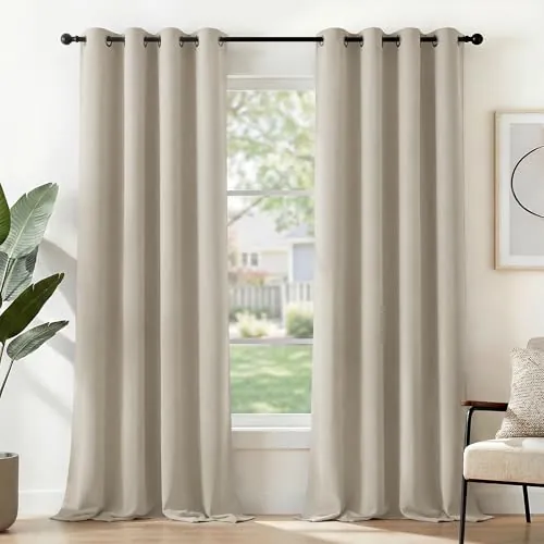 Deconovo Cortinas Opacas Térmicas para Dormitorio y Salón, 2 Piezas | 140x350 cm, Beige Claro, con Ojales, Aislantes de Frío y Calor, Reducción de Luz y Mayor Privacidad
