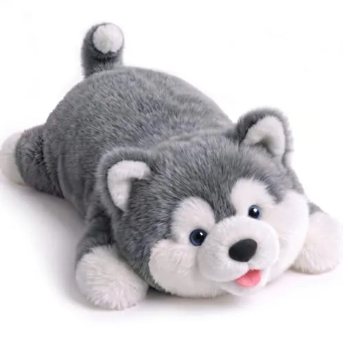 Mewaii Peluche Perro Husky Tumbado, 2,4 kg, Cojín Térmico | Animal de Peluche 58 cm, almohadilla extraíble, microondas/enfriable, abrazo envolvente, regalo para niñas y adolescentes
