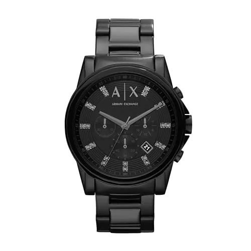 Armani Exchange Reloj para hombre, movimiento cronógrafo de cuarzo y caja de 45 mm con correa de acero inoxidable, Grafito y negro