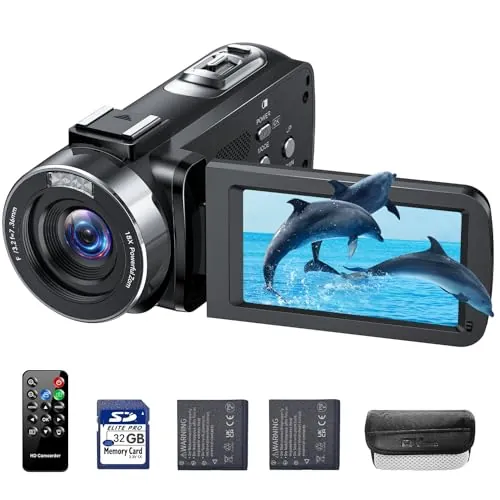 Videocámara 4K 42MP Camcorders 18X Zoom Digital Vlog Video Camera para Youtube, Pantalla Giratoria de 3.0" 270° Cámara Vlogging Youtube con Tarjeta SD de 32GB, Baterías, Luz de Relleno LED, Remoto
