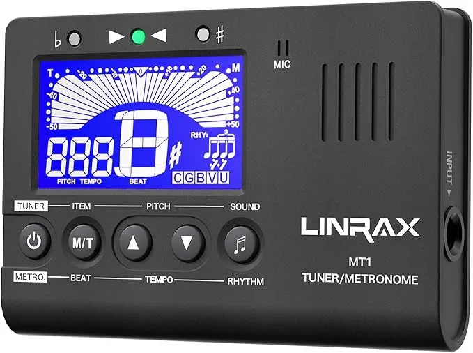 MT1 Metrónomo Afinador, Metrónomo Sintonizador Digital Generador de Tonos 3 en 1 para Guitarra Bajo Ukelele Violín Saxofón Trompeta Clarinete Flauta, Afinador Cromático para Todos Instrumentos