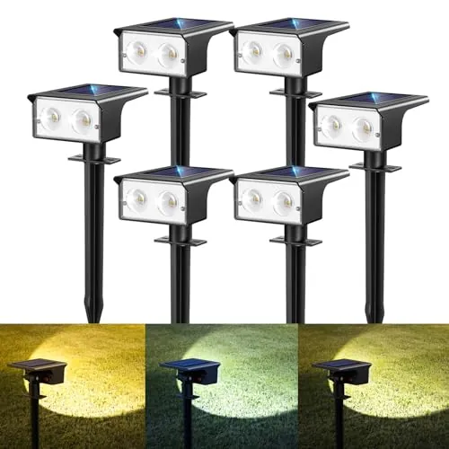 btfarm 6 Piezas Luces Solares LED Exterior Jardin, Focos Led Exterior Solares 3 Temperaturas de Color, Impermeable IP65 Luz Solar Potente para Suelo,Patio,Piscina,Calzada,Terraza,Césped