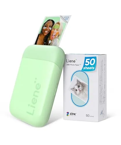 Liene Pearl K100 Bluetooth Impresora Móvil, 2x3 Impresora de Fotos Portátil con 50 Zink Papeles Fotográfico Adhesivo, Mini Impresora Fotográfico Instantánea, Compatible con iPhone & Android(Verde)