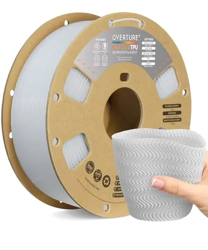 OVERTURE TPU High Speed Filamento 1.75mm, Alta Velocidad Flexible 95A Suave para Impresoras 3D Filamento, 1kg Carrete de Cartón, Precisión +/- 0.02 mm (HS TPU Blanco)