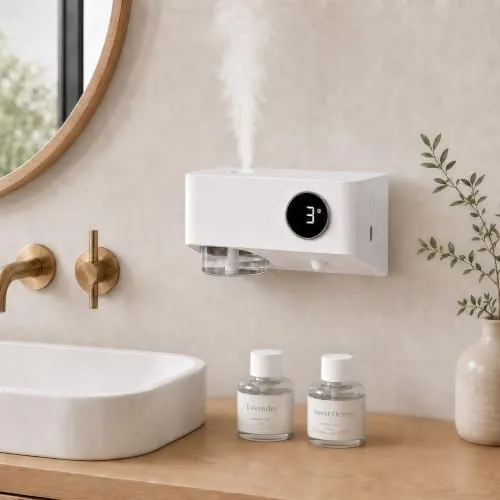 Difusor Aceites Esenciales con Sensor de Movimiento, Luz Nocturna y Temporizador, Sobremesa o Montaje en Pared, Difusor de Aromas Sin Depósito de Agua, 80ml Lavanda & Naranja para Baño Dormitorio
