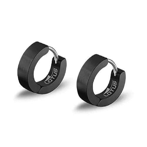 LOTUS STYLE Pendientes Aro Hombre - Aros Acero Inoxidable 316L - Cierre Seguro - Ligeros, Cómodos y Resistentes - Aros Hombre Negros 11.75 mm LS2160-4/5