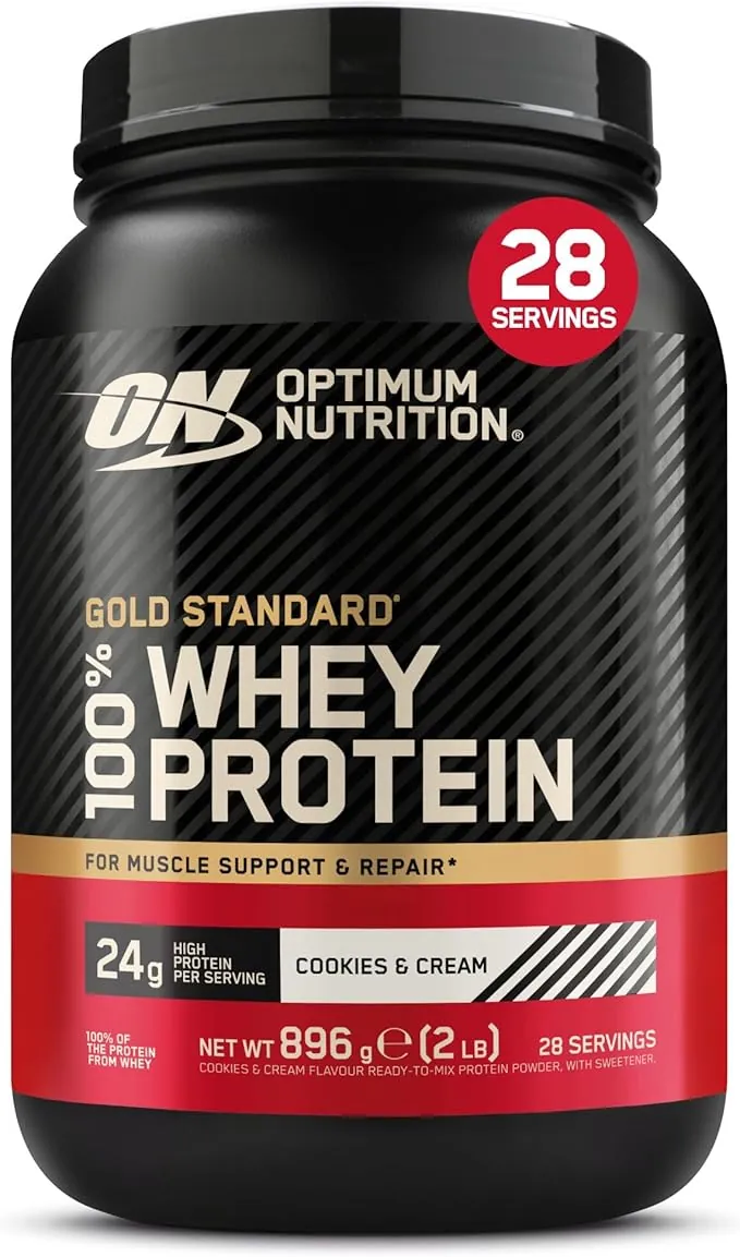 Optimum Nutrition Gold Standard 100% Whey, Proteína en Polvo, Sabor Cookies and Cream, 896g, 28 Servicios, Paquete Puede Variar