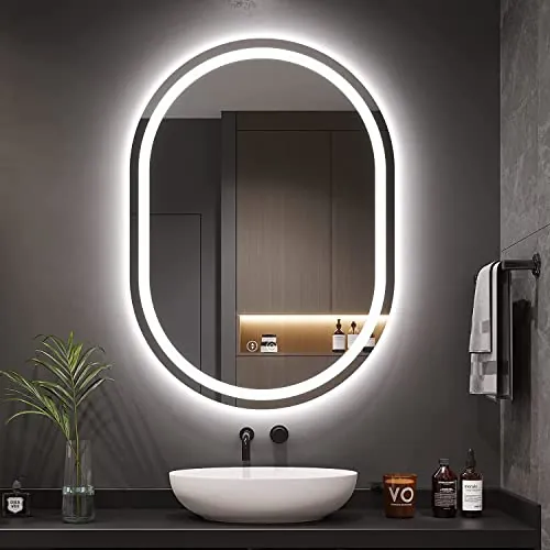Dripex Espejo Baño Ovalado con Luz LED 60 x 80 cm, Regulable en 3 Colores, Espejos Retroiluminado Espejo de Pared Antivaho con Ajuste de Brillo, Interruptor Táctil, Función de Memoria IP44
