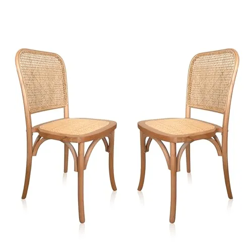 Adec Group Toscana, Pack 2 Sillas de Comedor, Silla Salón, Acabado en Madera Natural y Ratan, Medidas: 43,5 cm (Ancho) x 44,5 cm (Largo) x 87,5 cm (Alto)