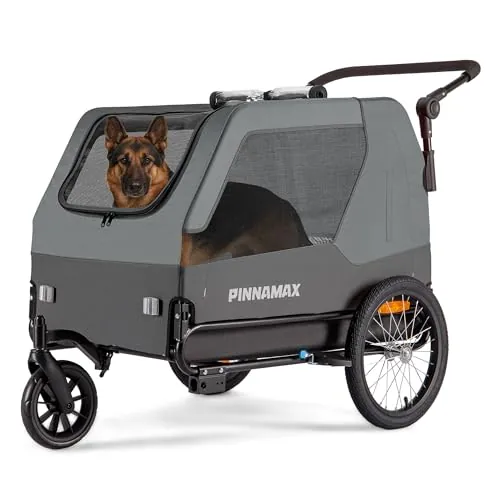 PINNAMAX Remolque para Perros para Bicicletas, 2 en 1, Carga de hasta 45 kg, Remolque de Bicicleta para Perros con Enganche Universal de Bicicleta, Base Antideslizante y Correa integrada