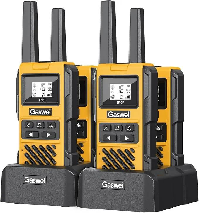 Walkie talkies G1pro de alto rendimiento y gran alcance para adultos, radios de emergencia recargables, walkie talkie de 16 canales con batería de iones de litio, resistencia al agua IP67 (4 unidades)