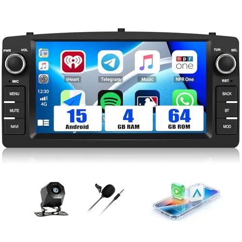 SIXWIN 4+64G Android 15 Radio de Coche para Toyota Corolla E120/E130 Altis E120 BYD F3 con Pantalla 7'' HD, Wireless CarPlay, Android Auto, GPS,Mirror Link, Bluetooth 5.0,FM/RDS con Cámara Trasera