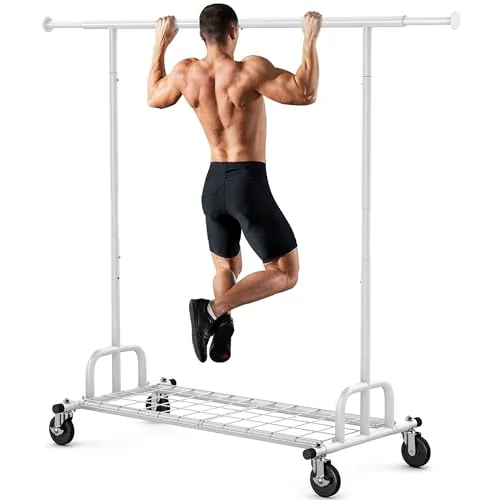 HOKEEPER Burro de Ropa Resistente 238kg, Barra Extensible con Ruedas Bloqueables y Estante, Ahorra Espacio para Dormitorio, Apartamento, Lavandería, Blanco