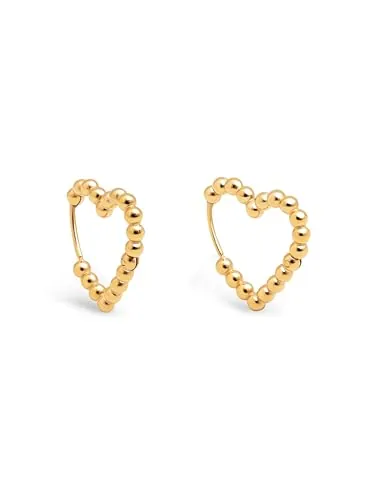SINGULARU - Pendientes Cora Dots. Acero con Acabado en Baño Oro de 18Kt. Motivo Corazón y con Cierre Congo/Click. Joyas para Mujer
