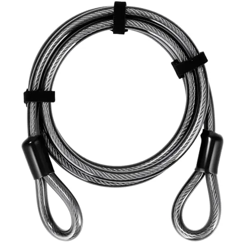 Cable Antirrobo Bicicleta Ø12 mm, 2,1 m, Sin Candado | Cable de seguridad con argollas, cable de acero recubierto de plástico, Para Bici, Moto, Casco, Patinete y Equipaje, Negro