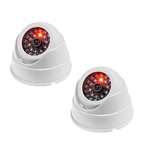 JZK 2x Cámaras Domo de Vigilancia Falsas CCTV simuladas con LED Intermitente Imitación Real para Seguridad de Oficina en el hogar