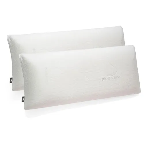 FUSIONHOME - Almohada Viscoelástica Aloe Vera Pack 2 Almohadas 75 cm - Núcleo 100% Viscoelástico - Máximo Confort Memory Foam, Ergonómica y Termorregulable - Funda Desenfundable y Lavable