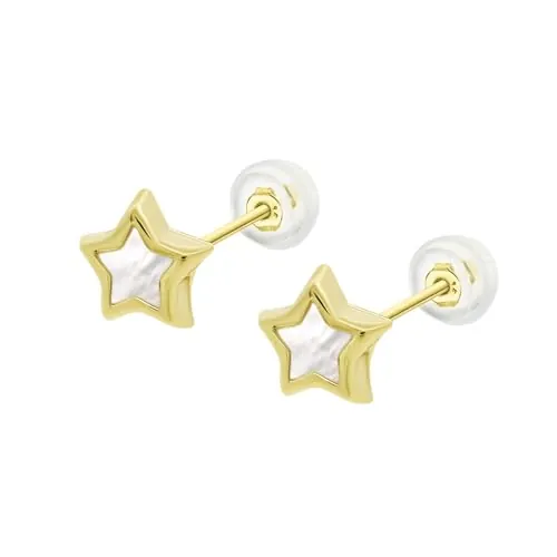 TIME ROAD Pendientes Niña de Oro 9K LG00031/6 - Cierre Seguro de Rosca - Pendientes de Estrella 6 mm - Infantil - Ideal como Regalo de Comunión o Cumpleaños