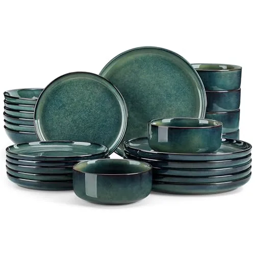 vancasso STARRY Juego de Vajilla Completa para 6 Persone, Vajilla 24 Piezas de Esmaltado Reactivo in Gres, con Platos Llanos, Platos de Postre, Ensaladeras y Tazones de Cereales, Vintage Verde