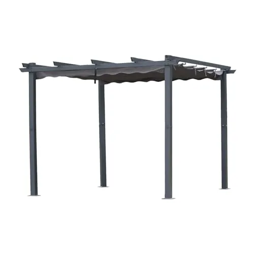 [Actualizado] Angel Living Pérgola de Aluminio con Techo Retráctil, Pabellón con Diseño Elegante, Cenador con Tela de Poliéster Resistente al Agua y a UV, Uso para el Exterior (Gris, 3 x 3)