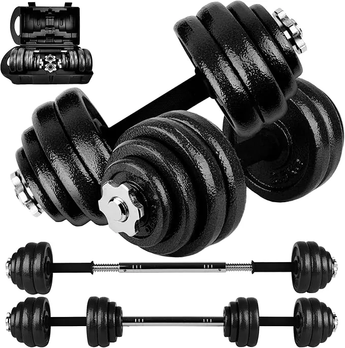 unycos - Mancuernas Ajustables 3 en 1【Discos de Hierro | 15-50 kg】con Barra de Conexión | Pesas para Hombres y Mujeres, Gimnasio en Casa, Fitness | Incluye E-Book y Maletín (Iron Transformer)