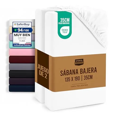 Utopia Bedding Juego de 2 Sabana Bajera 135x190 - Blanco - (Cama 135)