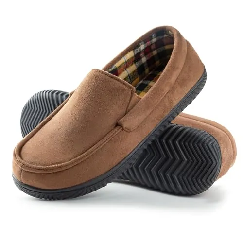 RockDove Zapatilla de Casa Loaver con Franela Hombre, 44 EU, Marrón | Material estable, Elásticos flexible, Forro franela transpirable, Suela antideslizante y de espuma memoria, Lavable a máquina