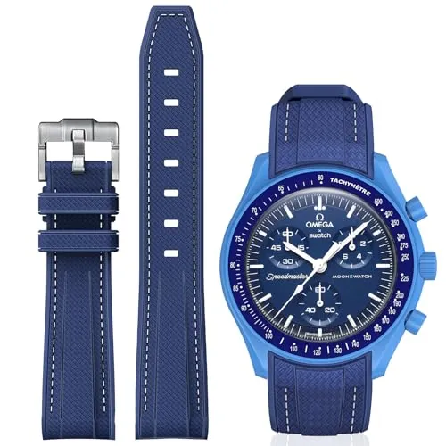 BONACE Correa Curvada de Silicona Compatible Con Reloj Omega X Swatch de 20 mm, Moonswatch Speedmaster - Correa de Repuesto Sin Huecos Para Hombres y Mujeres