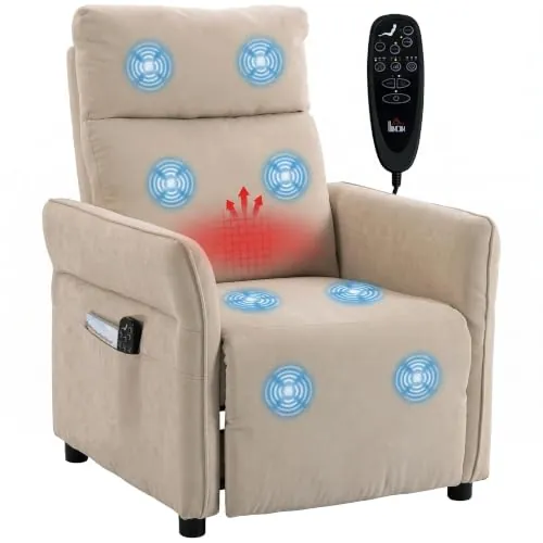 HOMCOM Sillón Masaje Reclinable 135° Manual Reposapiés Calor Lumbar Beige