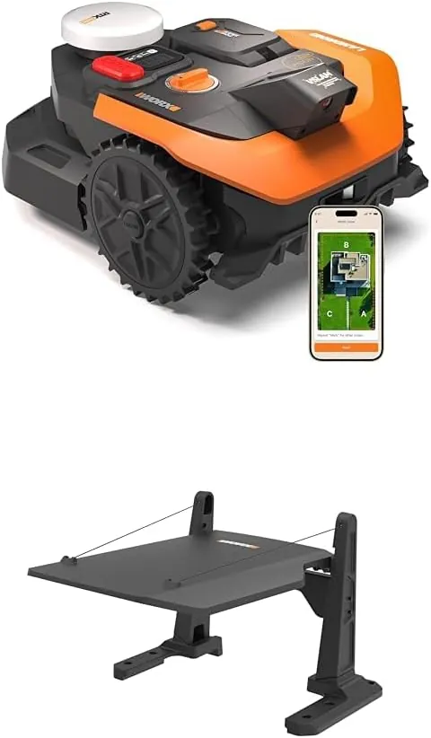Worx Landroid Vision Cloud WR303E 2WD Robot Cortacésped con Garaje, Sin Cable Perimetral, hasta 300 m², Evitación de Obstáculos con IA, Navegación VSLAM + RTK Cloud, Mapeo Automático, Control por App