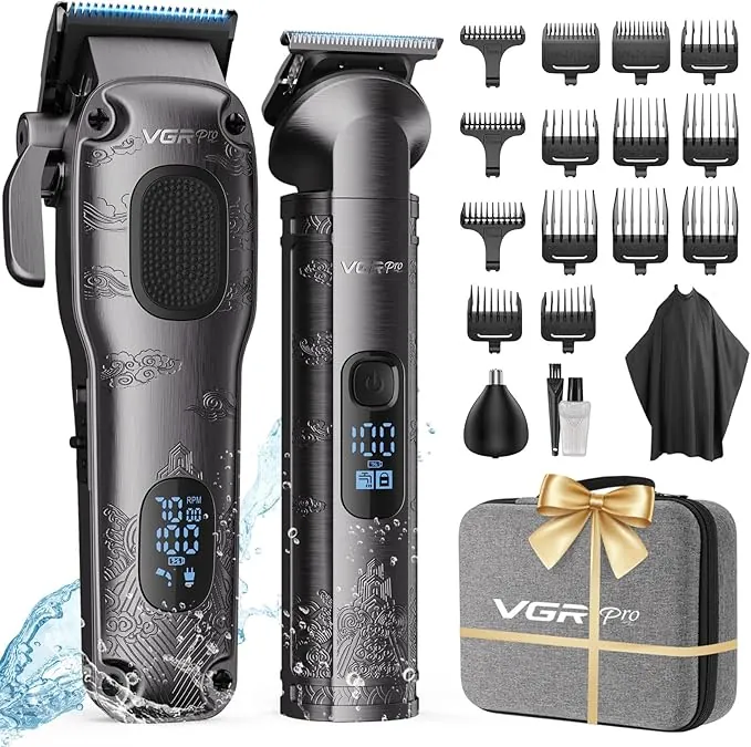 Vgrpro Maquina de Cortar Pelo Hombre Profesional, Cortapelos Hombre sin cable para Cortar el Pelo, Kit de cortadora de pelo y Trimmers para Hombres, Maquinilla Cortar Pelo con Caja de Embalaje (Gris)