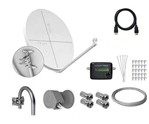 Tecatel E80C1LSCCK1-37 - Kit parabólica de 80 cm (Soporte, LNB Universal, Cable, Conectores, Grapas, Bridas y buscador), Color Blanco
