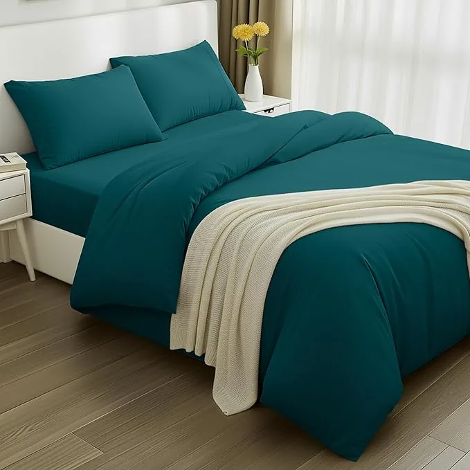 Utopia Bedding - Funda nordica Cama 135, Sabana Bajera 135x190 y Fundas Almohada (50x75cm) - Funda nordica 200x200 - Juego de Cama de Microfibra cepillada Suave (Turquesa)