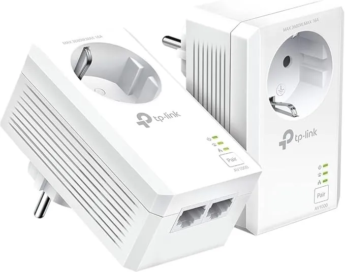 TP-Link TL-PA7027P Kit - Powerline AV1000 con Enchufe Integrado, 2 Puertos Gigabit, Home Plug AV, sin WiFi