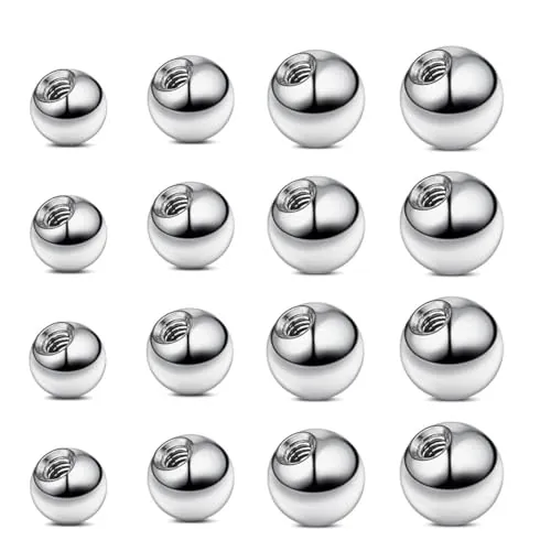 NOPKESV 16 piezas Bolas de reemplazo Acero inoxidable Para labio Nariz Hélix Lengua Ombligo Joyería de piercing lengua acero quirurgico piercing pezon industrial (3/4/5/6mm) (Plata)