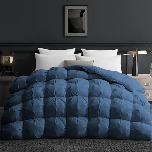 Deodar Edredón Cama 135/150 | Edredón 200x220 para 2 Personas | Relleno de Plumón de Ganso Blanco y Plumas 420 GR/m² | Funda Nórdica 100% Algodón | Lavable | Öko-Tex y RDS | Azul Marino