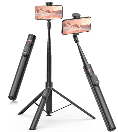 TONEOF Automática Palo Selfie Trípode, 168cm Monopie Tripode para Movil con Control Remoto Magnético Recargable,Soporte Movil Giratorio de 2 Eje de 360°,Trípode Estable para iPhone/Android-Negro