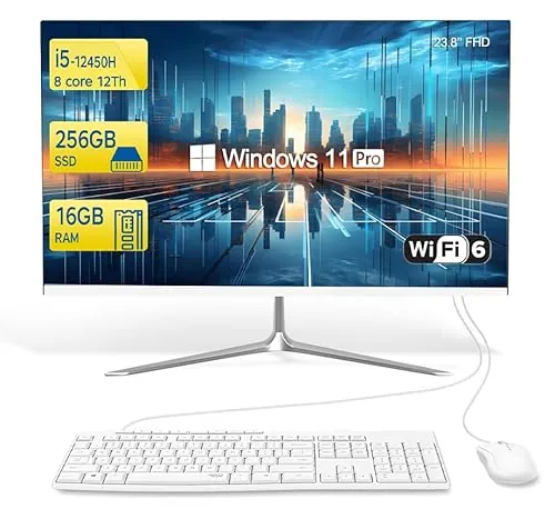 SZTPS Ordenador Todo-en-Uno de 23,8 Pulgadas i5 Ordenador de Escritorio, Procesador de 8 núcleos, 16 GB de RAM, 256 GB SSD, WiFi, Bluetooth WiredTeclado y ratón, Windows 11 Pro AIO PC (Panel Plano)