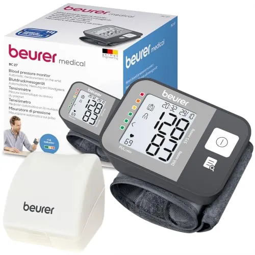 Beurer BC 27 Tensiómetro de muñeca con detección de arritmias, indicador de riesgo en color, muñeca 14-19,5 cm, producto médico, transferencia de datos a Apple Health