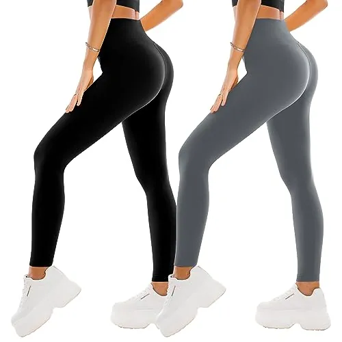 SINOPHANT 2 Leggins Mujer Pantalon Yoga Mallas Deporte Leggings Suaves Elásticos de Cintura Alta Tallas Pilates S-M 2 Negro/Gris