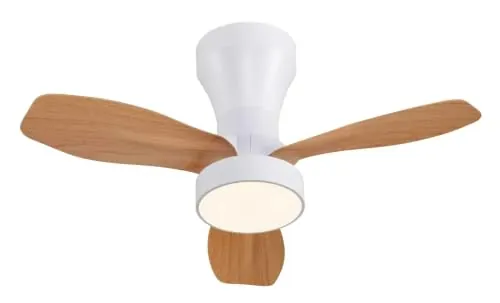 BEL AIR HOME - Ventilador de techo TAURO, motor DC, luz LED 24W, 3 velocidades, 3 temperaturas de luz, mando a distancia, color blanco madera