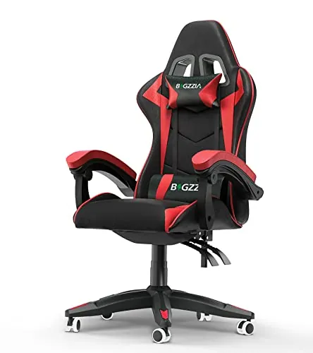 Bigzzia Silla Gaming,Silla Ergonómica Gaming,Altura Regulable Silla con Apoyo Lumbar y Reposacabezas, Respaldo Inclinable hasta 155° (NingúN RGB, Rojo)