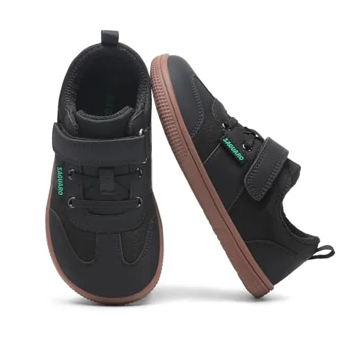 SAGUARO Niños Zapatillas Barefoot Niño Calzado Respetuoso Ancho Zapatos Minimalistas Ligeros Zapatillas Deportivas Atmungsaktiv Bambas para Exterior y Interior, Negro, 34 EU