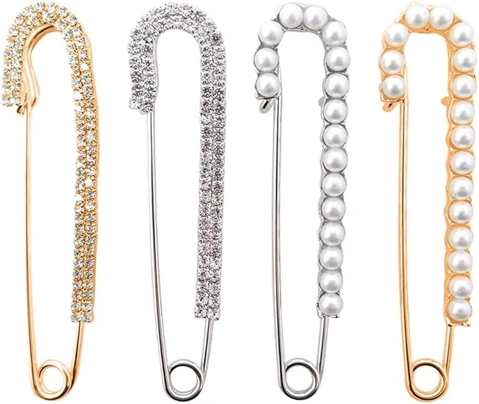4 Piezas de Imperdibles Broches de Mujeres Clips de Chal Suéter de Cristal y Perla, 2 Estilos