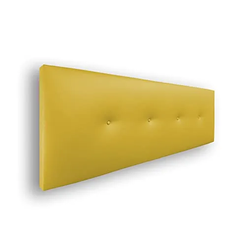 Silcar Home - Cabecero de Cama 160 Amarillo - Tapizado, Estructura Madera, Hilera Botones Estilo Moderno - Fácil Instalación, Acolchado Confort - 160 cm, Polipiel Amarillo