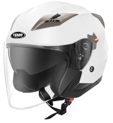 Casco Moto Jet ECE Homologado - YEMA YM-627 Casco Moto Abierto Custom Scooter para Mujer Hombre Adultos con Doble Visera-Blanco, XL