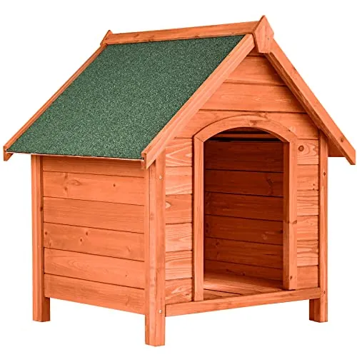 tectake® caseta para Perros de Madera, Techo de Tela asfáltica, Resistente a la Intemperie, Patas Altas, Suelo extraíble, caseta Perros Exterior, casa para Perros - 65 x 72 x 83 cm Madera