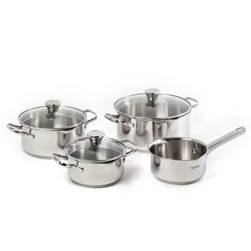 Tefal Duetto - Juego de 3 Ollas 16/20/24 cm + Cazo 16 cm + 3 Tapas, Apto inducción, Thermo-Fusion, Marcas medición, Apto lavavajillas y horno, Acero inoxidable