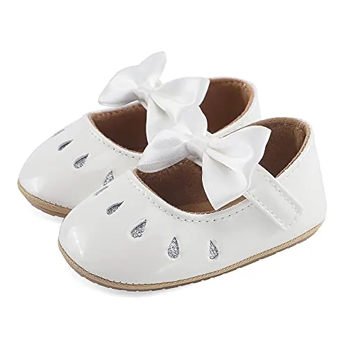 LACOFIA Zapatos Primeros Pasos Bowknot Bebé Bailarinas Princesas Bebé Niñas con Suela Suave Antideslizante Blanco 12-18 Meses